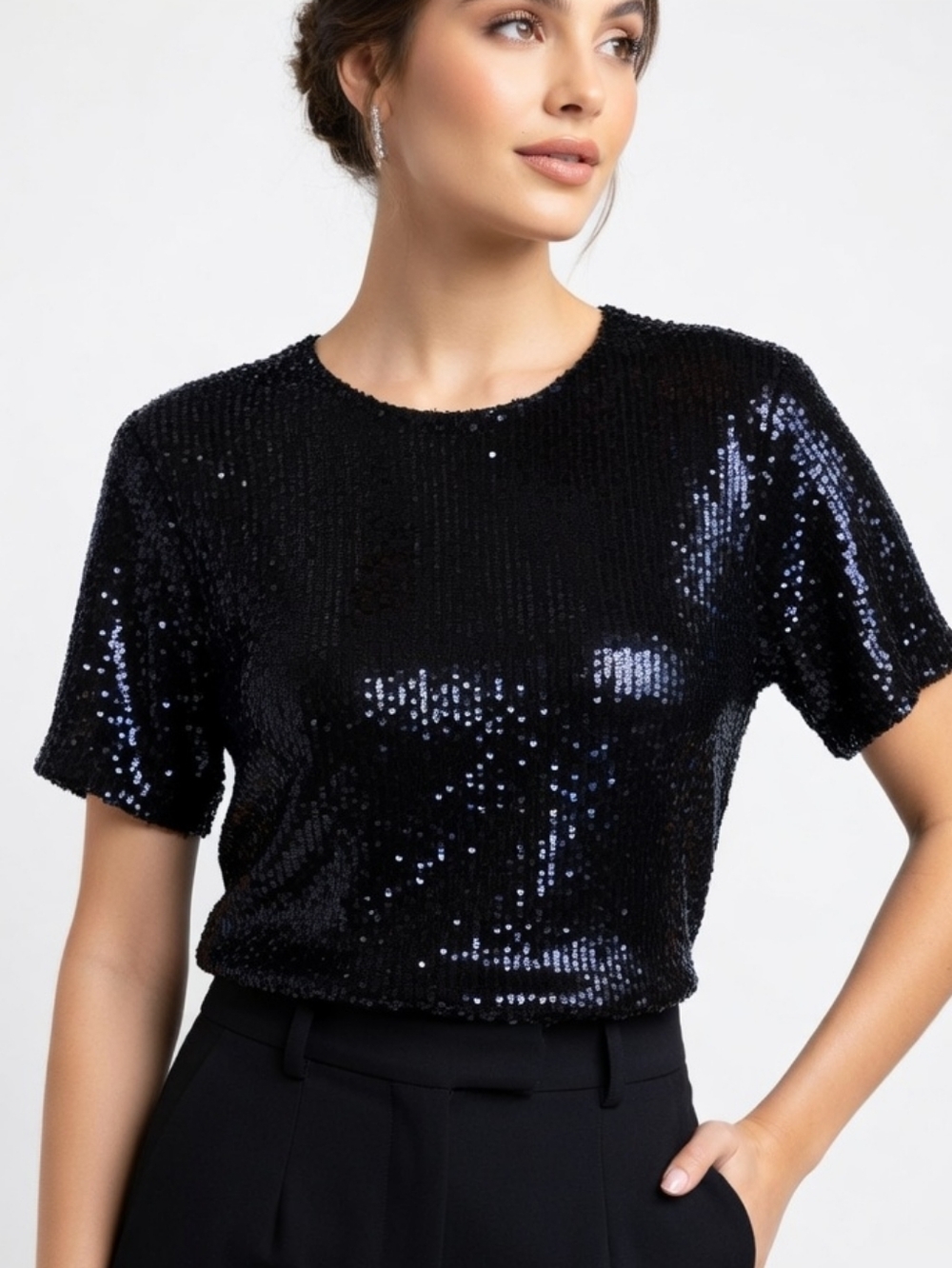 NEW OPHELIA ROE Sequin Black Top (SIZE: 1x)